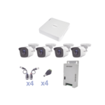 KIT TurboHD 1080 Lite / DVR 4 Canales / 4 Cámaras Bala (exterior 2.8 mm) / Transceptores / Conectores / Fuente de Poder Profesional